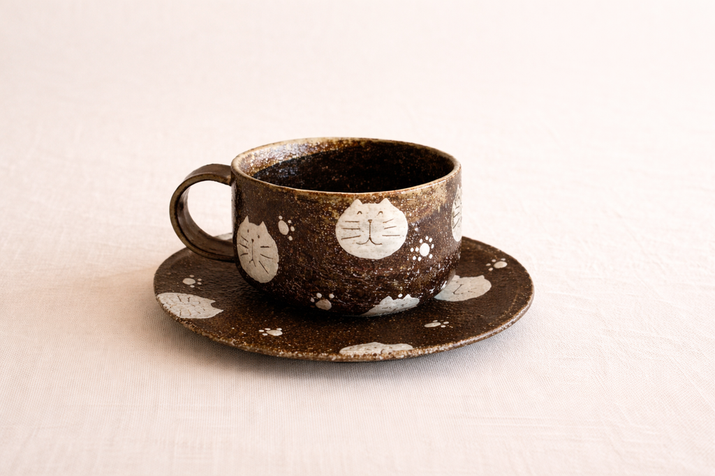Cat Pattern Cup & Saucer Set