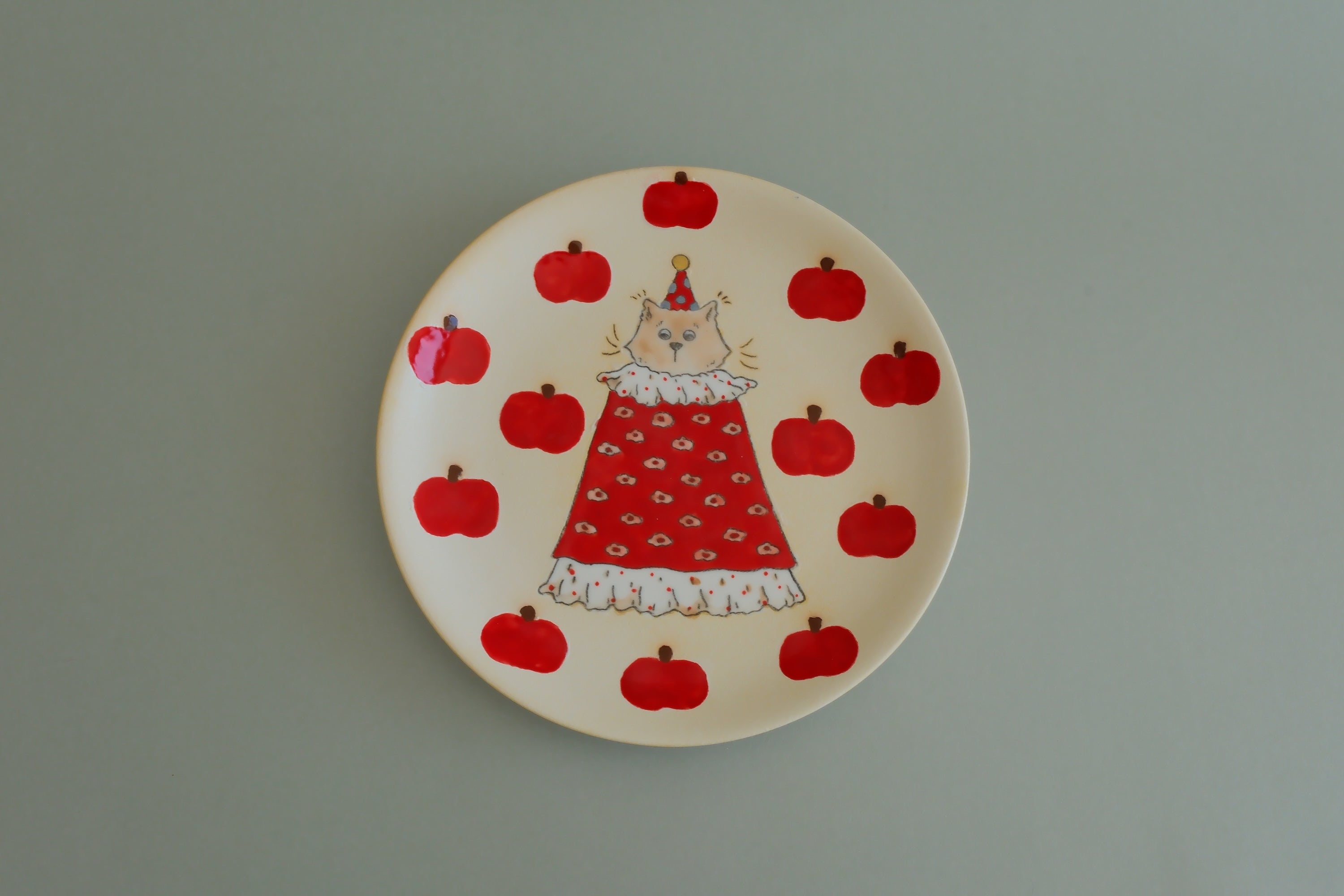Pajama Cat & Red Apple Dessert Plate