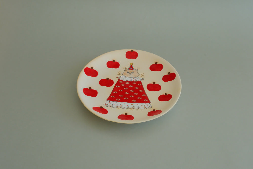 Pajama Cat & Red Apple Dessert Plate