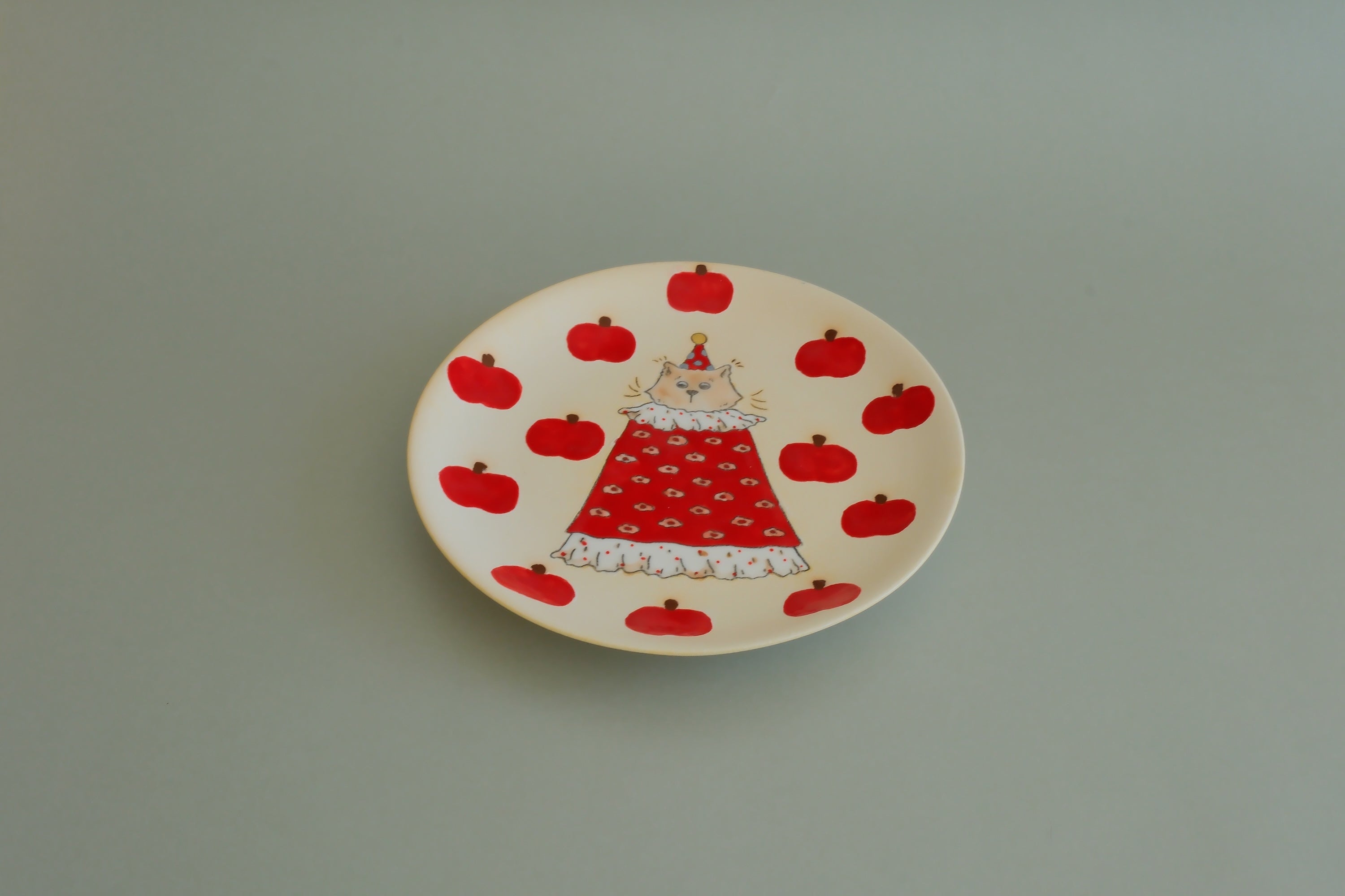 Pajama Cat & Red Apple Dessert Plate