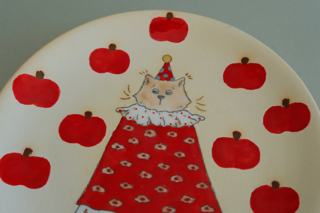 Pajama Cat & Red Apple Dessert Plate