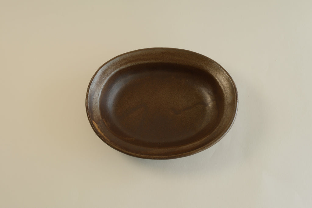 Brown Oval Shallow Bowl A