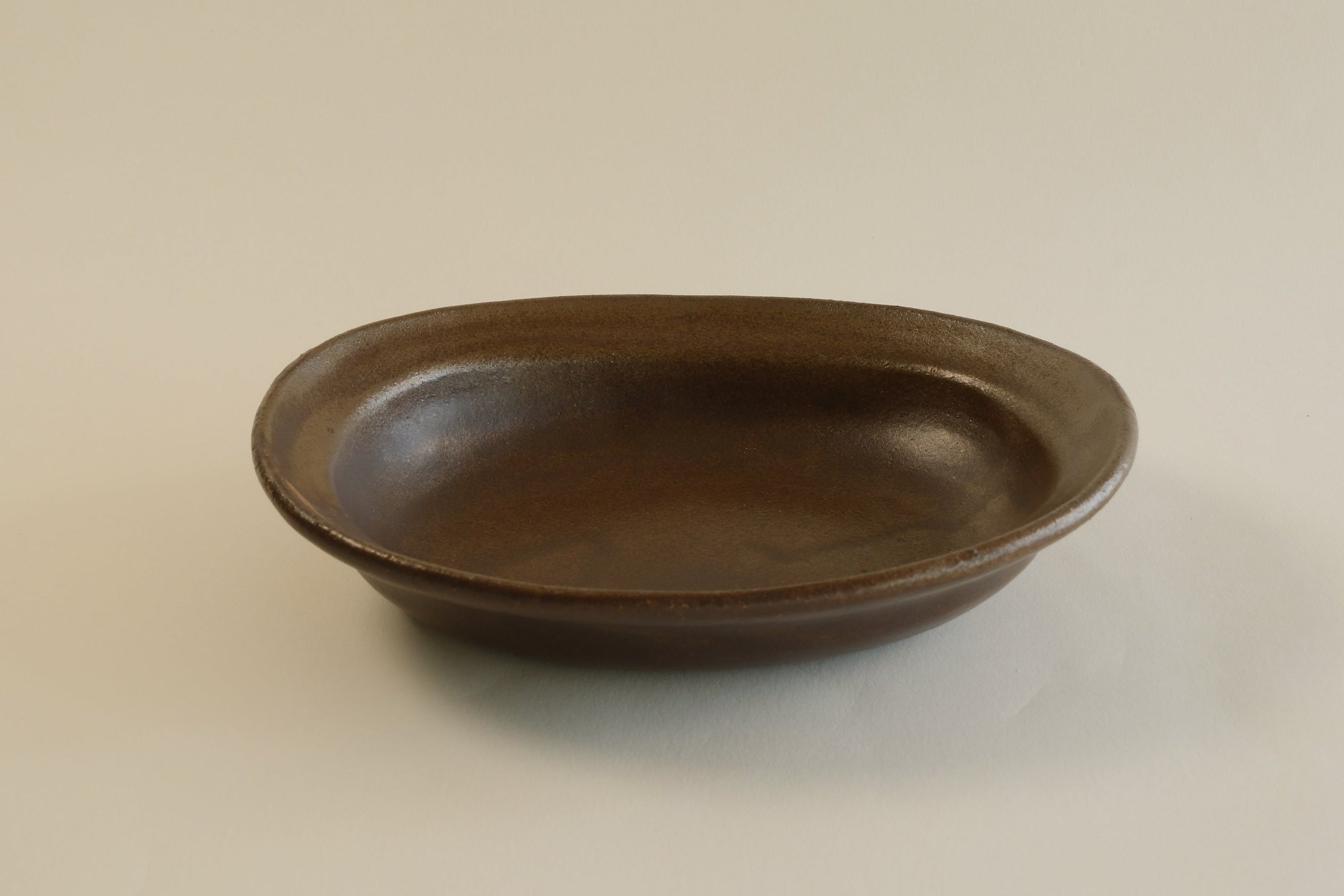 Brown Oval Shallow Bowl A