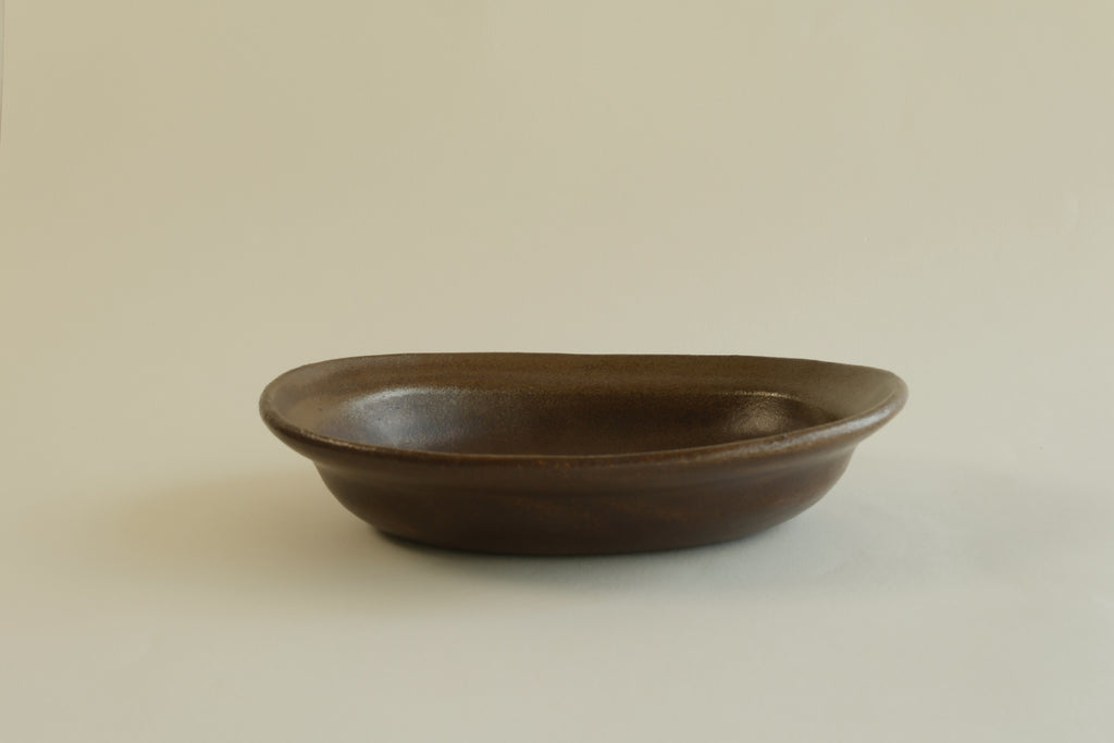 Brown Oval Shallow Bowl A