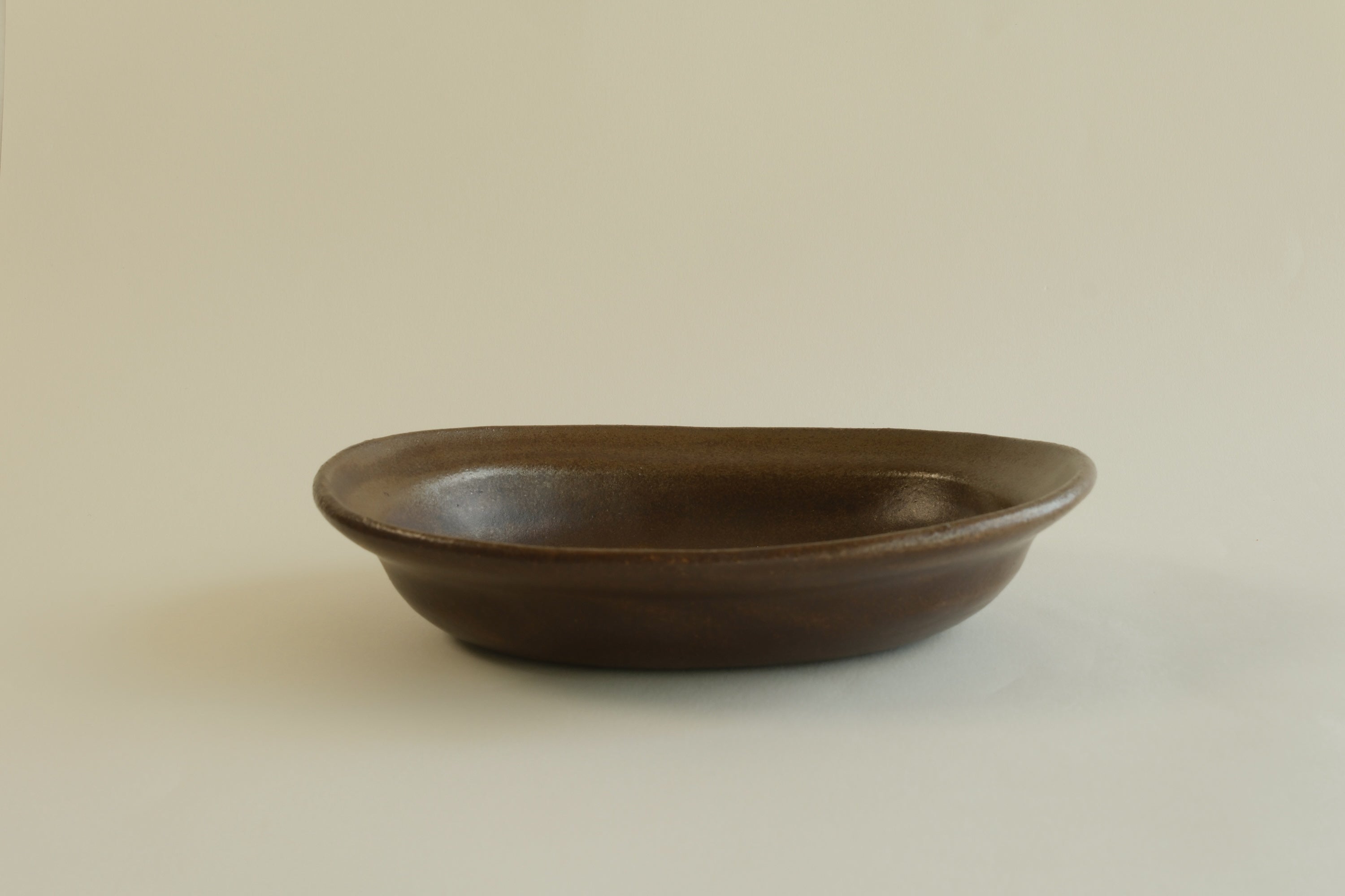 Brown Oval Shallow Bowl A