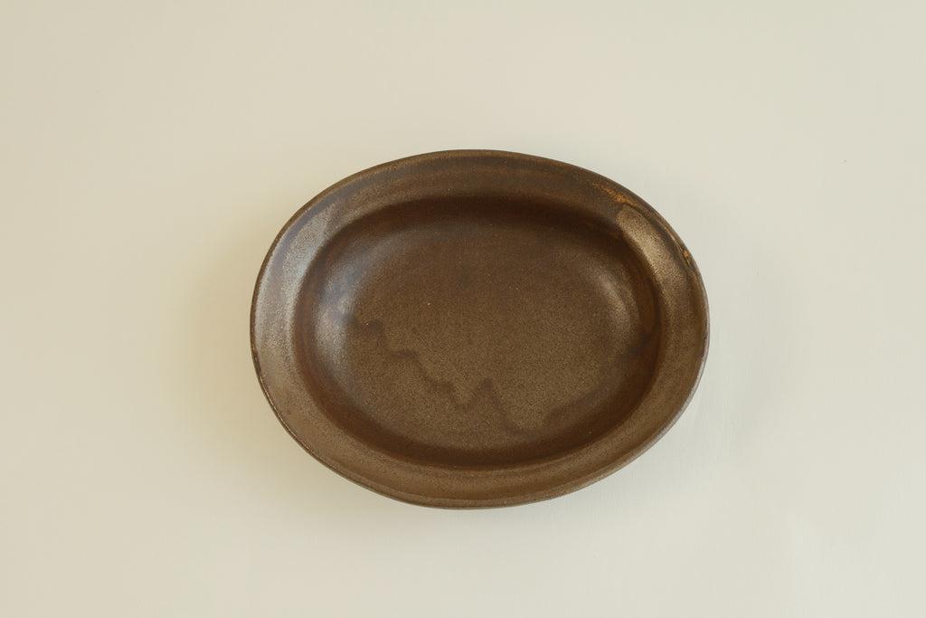 Brown Oval Shallow Bowl B