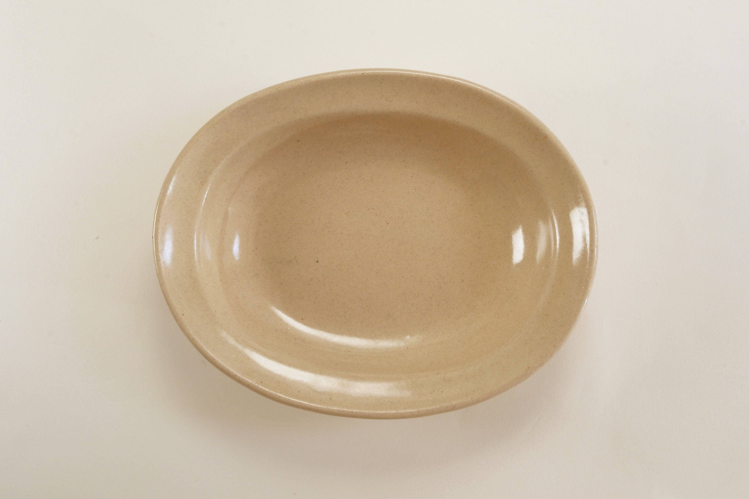 Beige Oval Shallow Bowl A