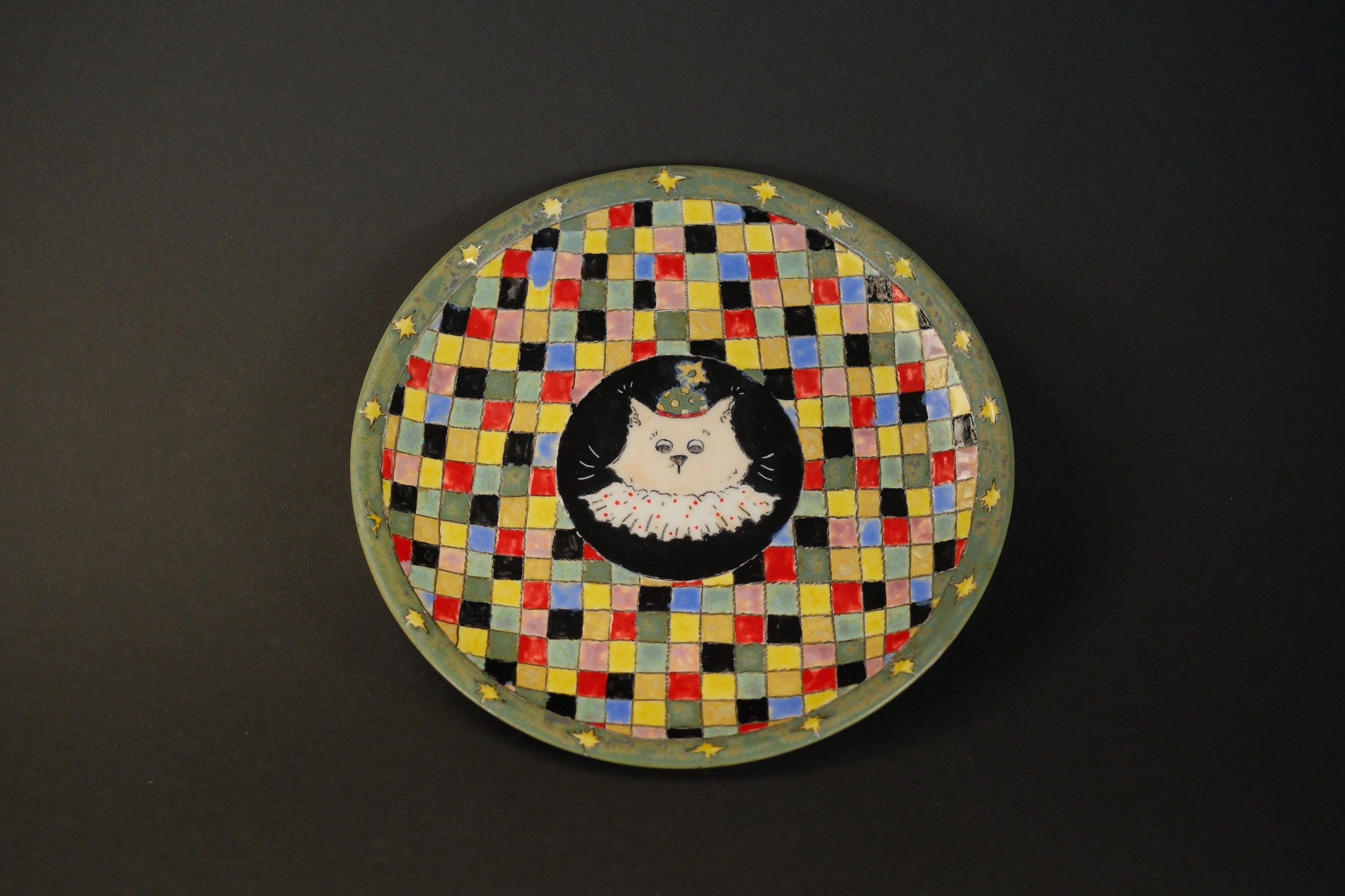 Checkered Cat Ceramic Plate