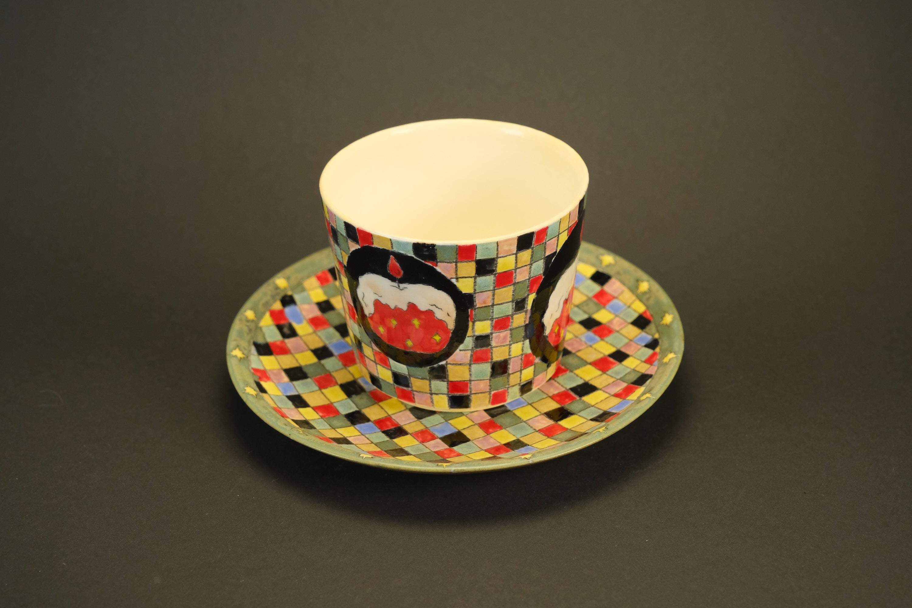 Checkered Cake Ceramic Cup