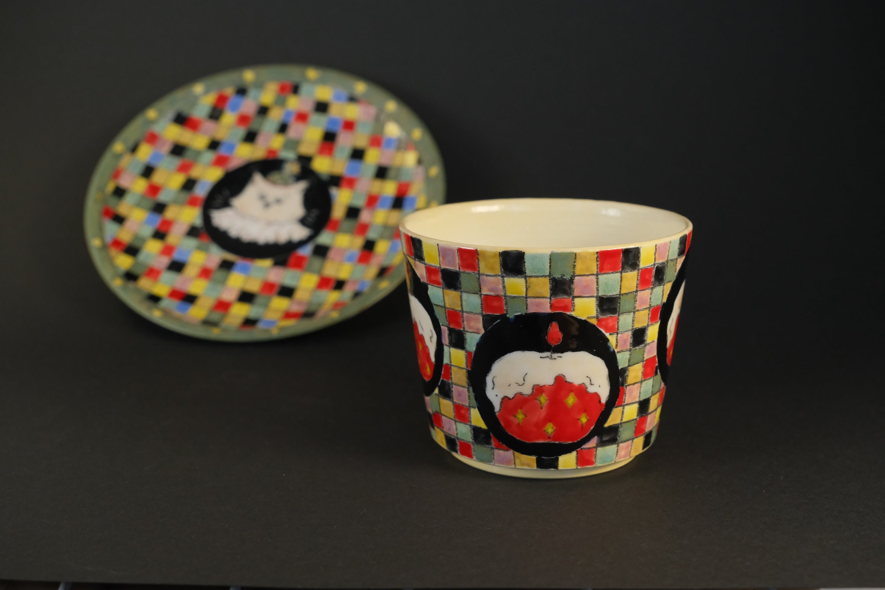 Checkered Cake Ceramic Cup