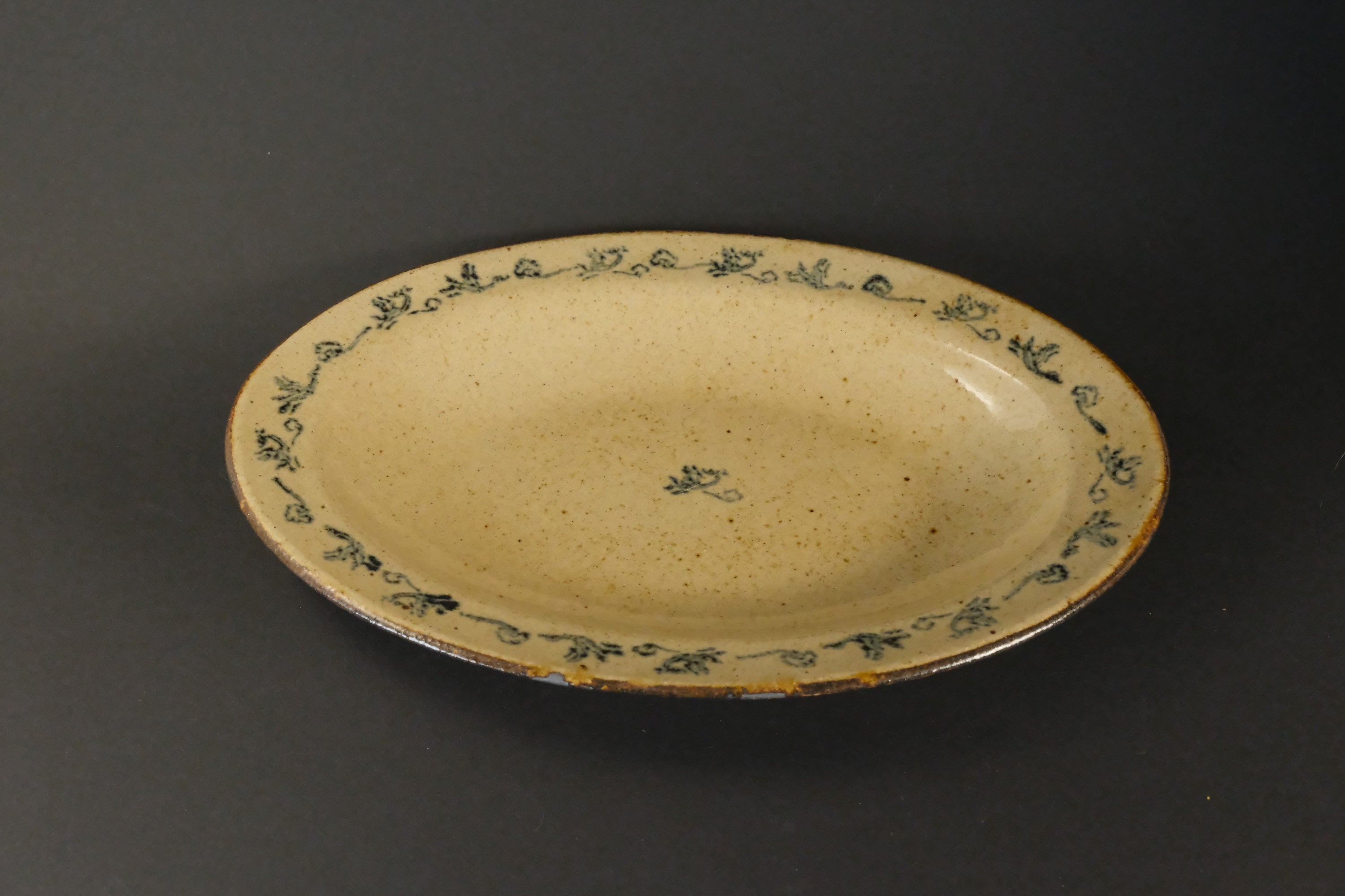 Blue Floral Oval Ceramic Plate A