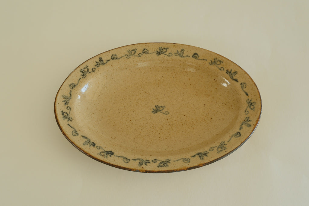 Blue Floral Oval Ceramic Plate A