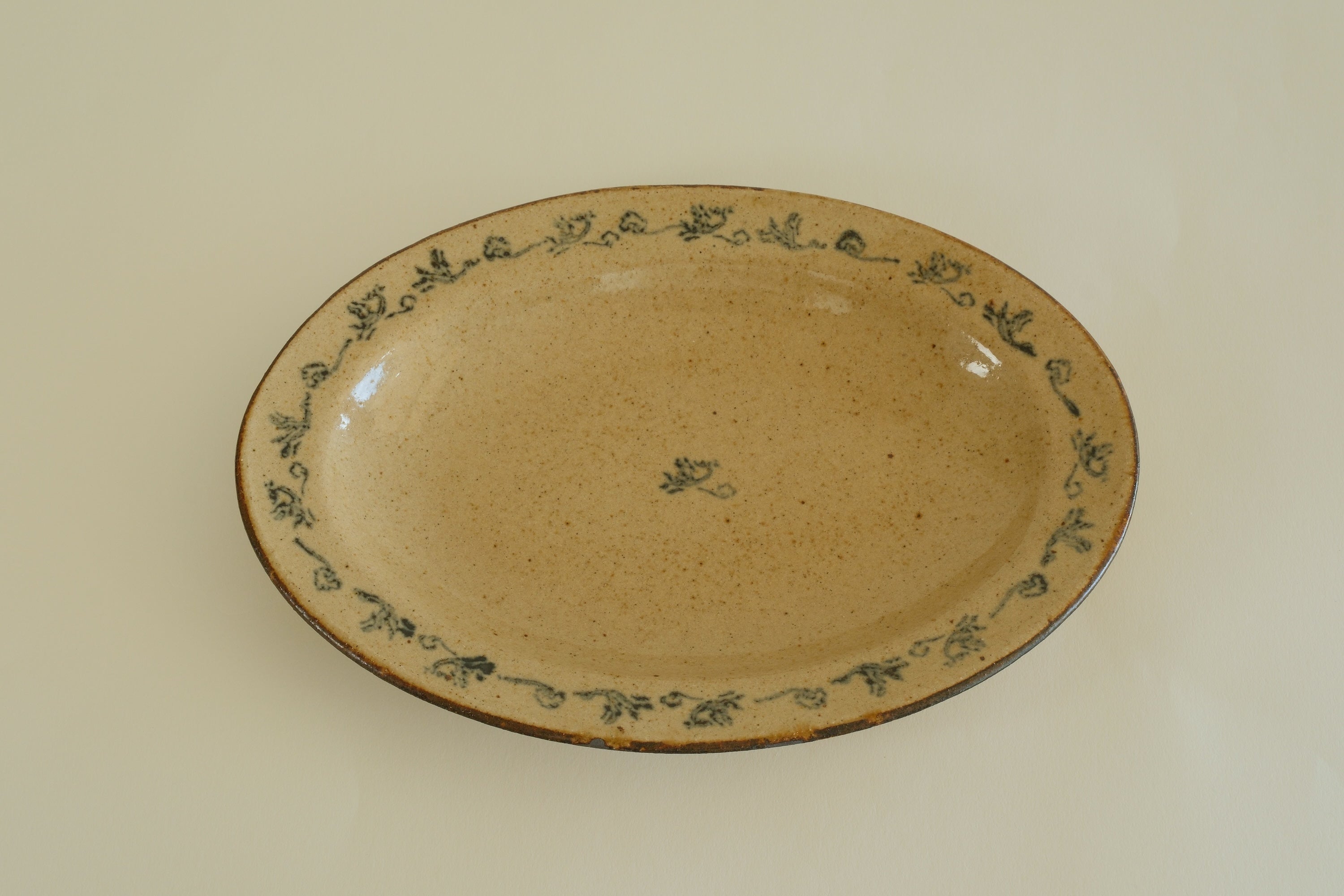 Blue Floral Oval Ceramic Plate A