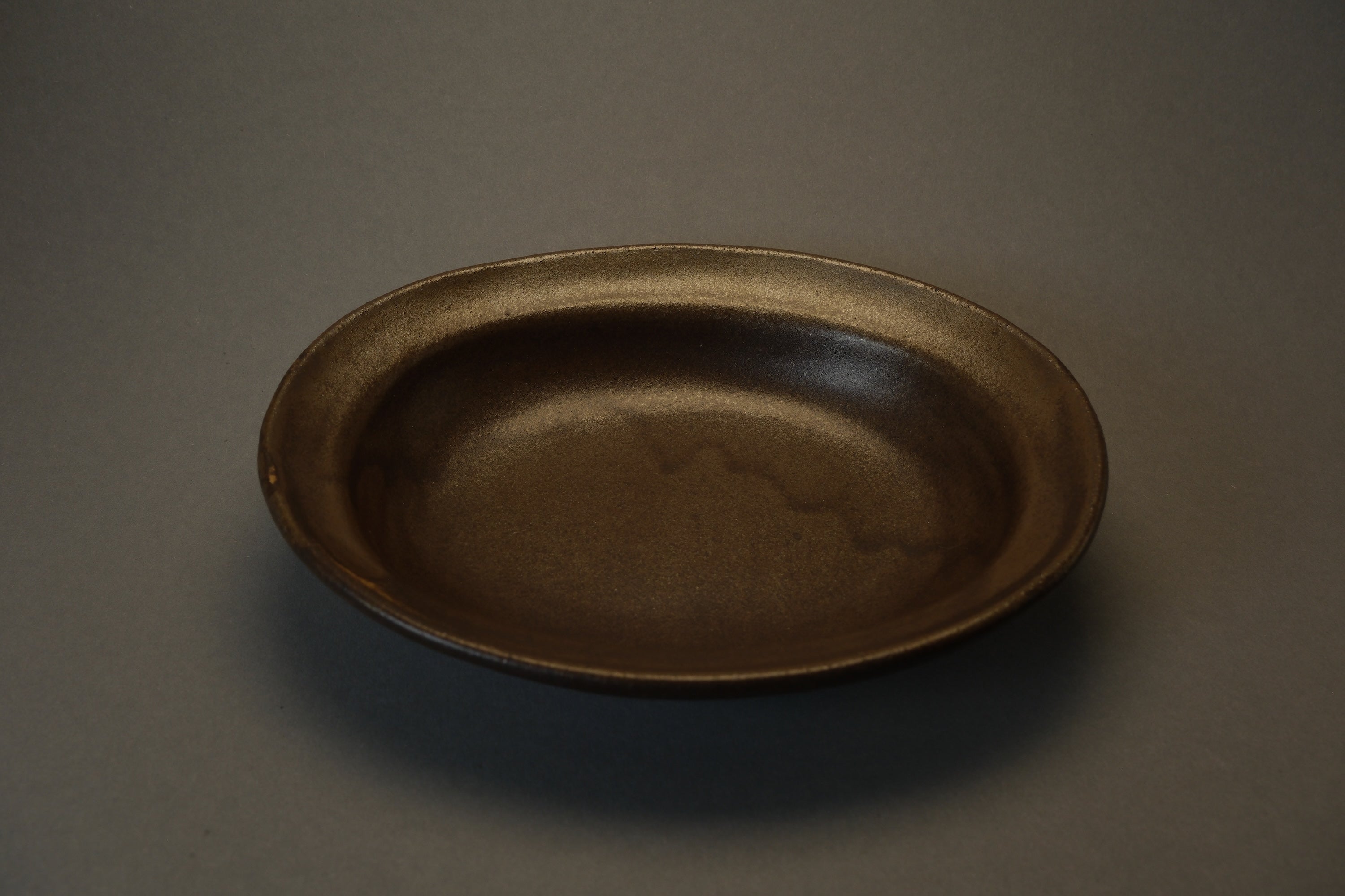 Brown Oval Shallow Bowl A