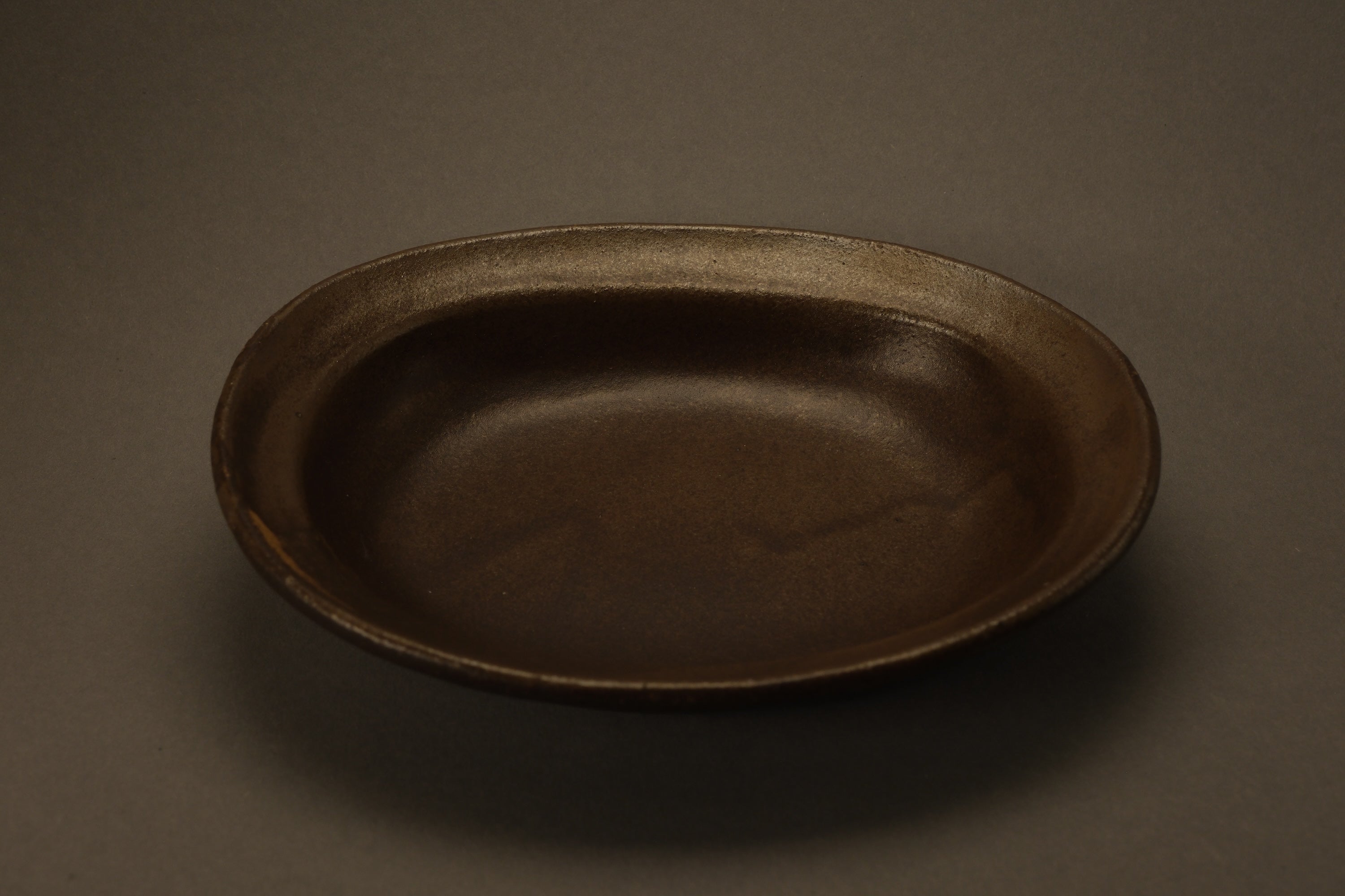 Brown Oval Shallow Bowl B