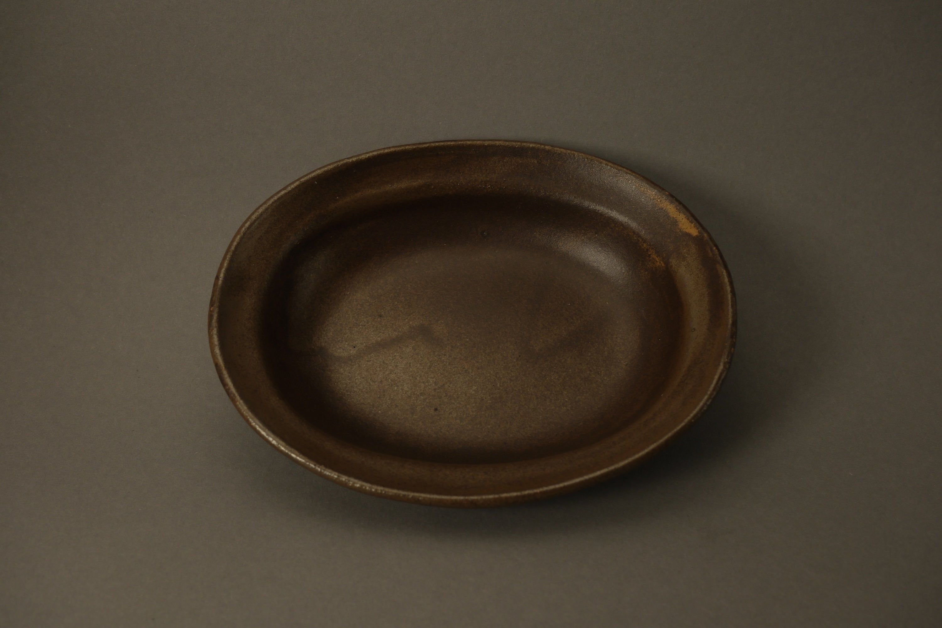 Brown Oval Shallow Bowl B
