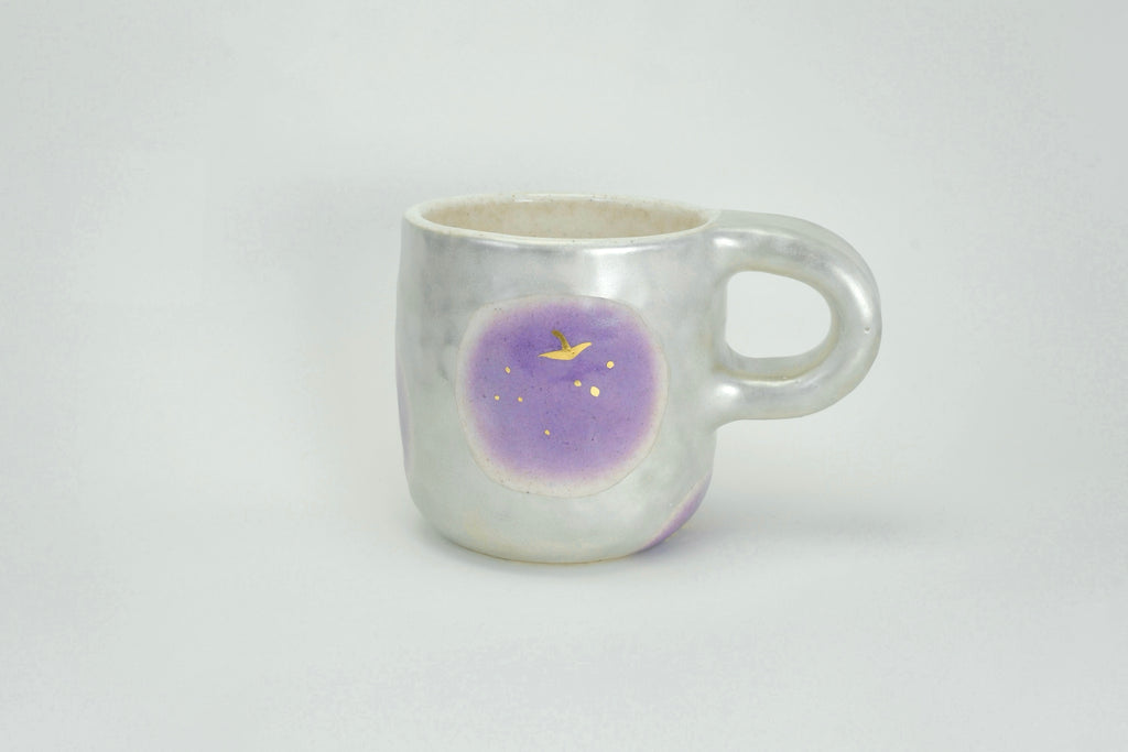 Purple Apple Pattern Silver Luster Ceramic Mug