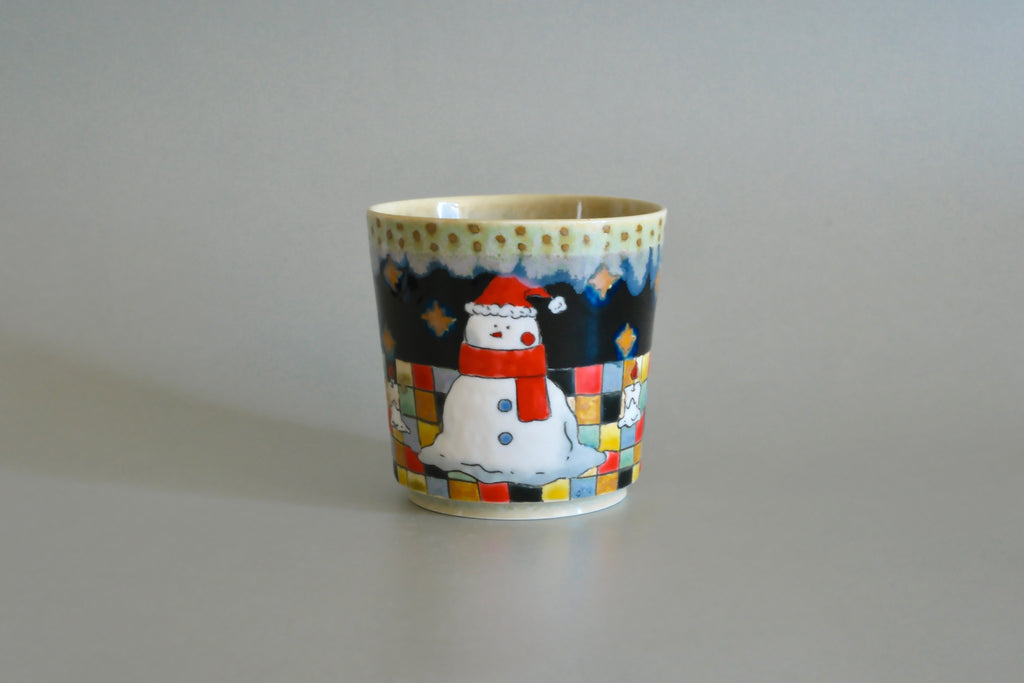 Light Green Pajama Cat & Snowman Ceramic Cup - Large