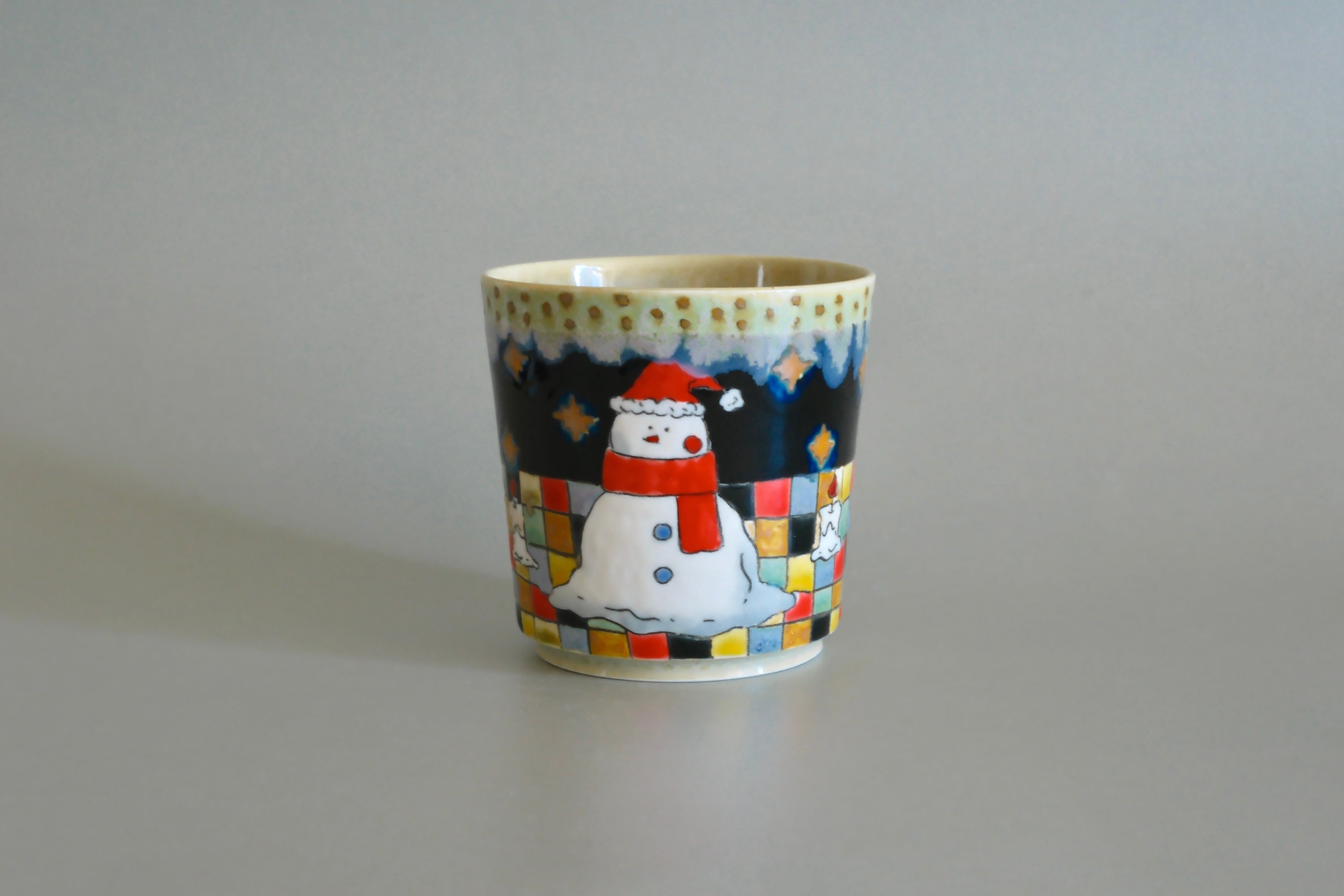Light Green Pajama Cat & Snowman Ceramic Cup - Large