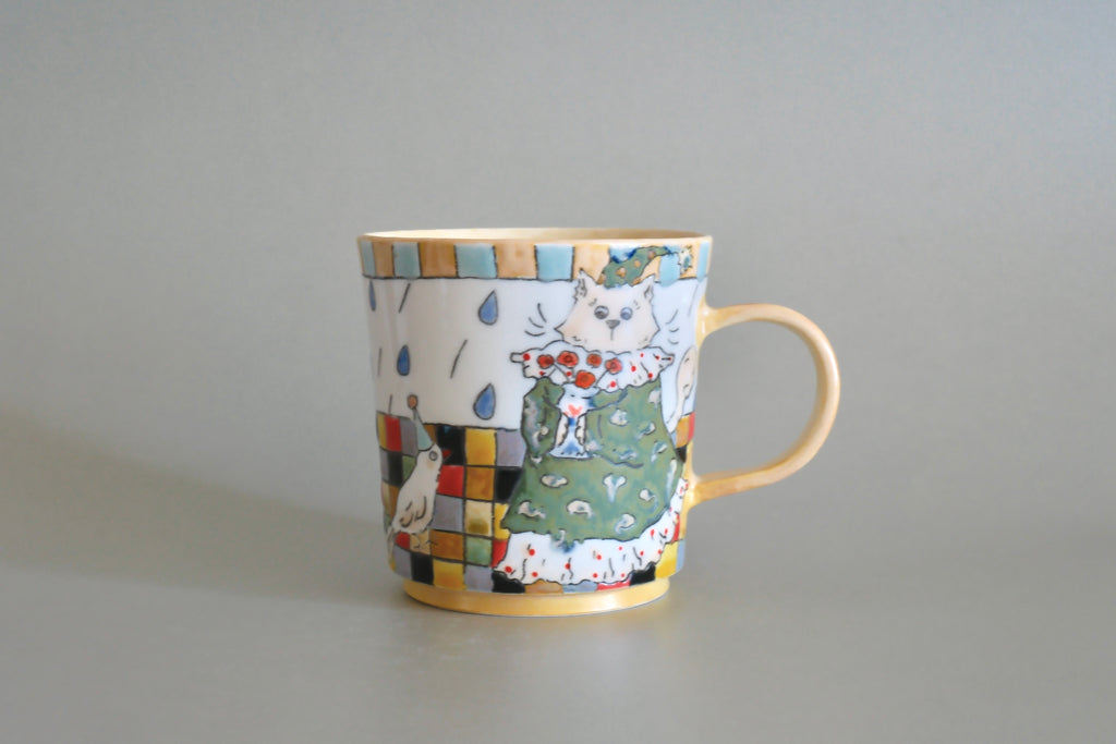 Green Pajama Cat &  Goose Ceramic Mug