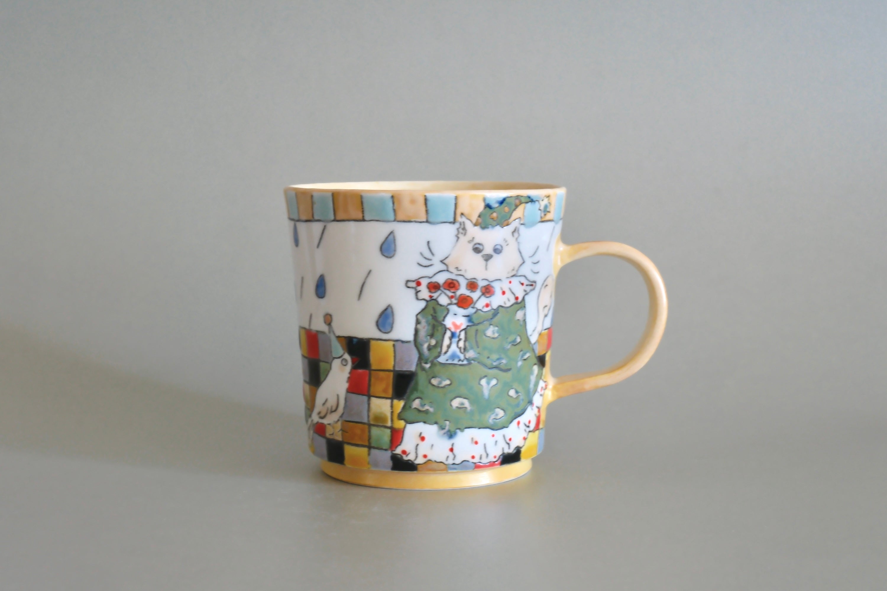 Green Pajama Cat &  Goose Ceramic Mug